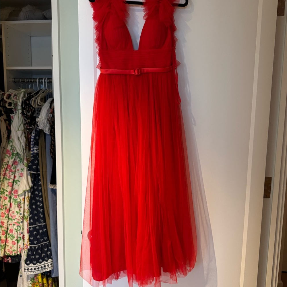 Vibrant Red Tulle Evening Dress